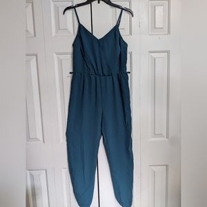 Hunter green jumpsuit with belt